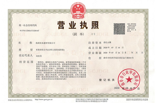 海盾防水建材有限公司营业执照